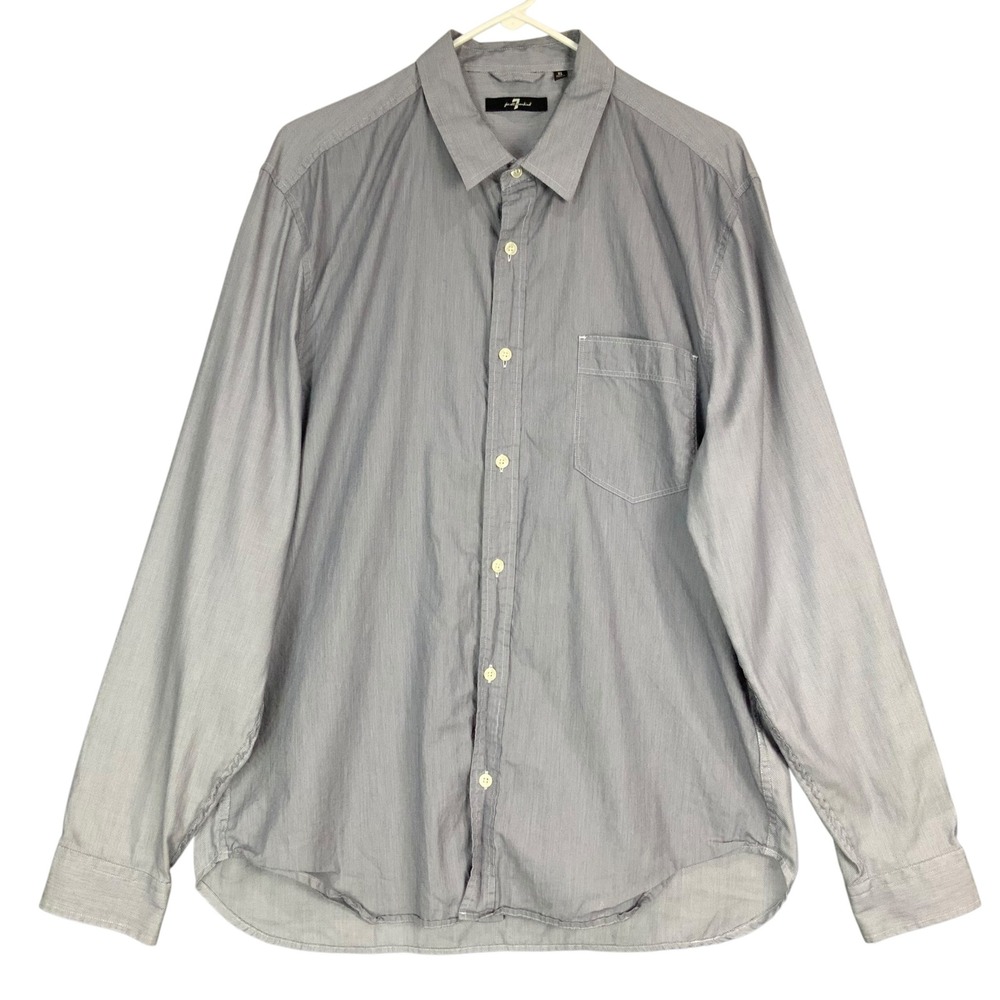 7 For All Mankind Button Down Shirt XL Gray Micro Check Long Sleeve Cotton